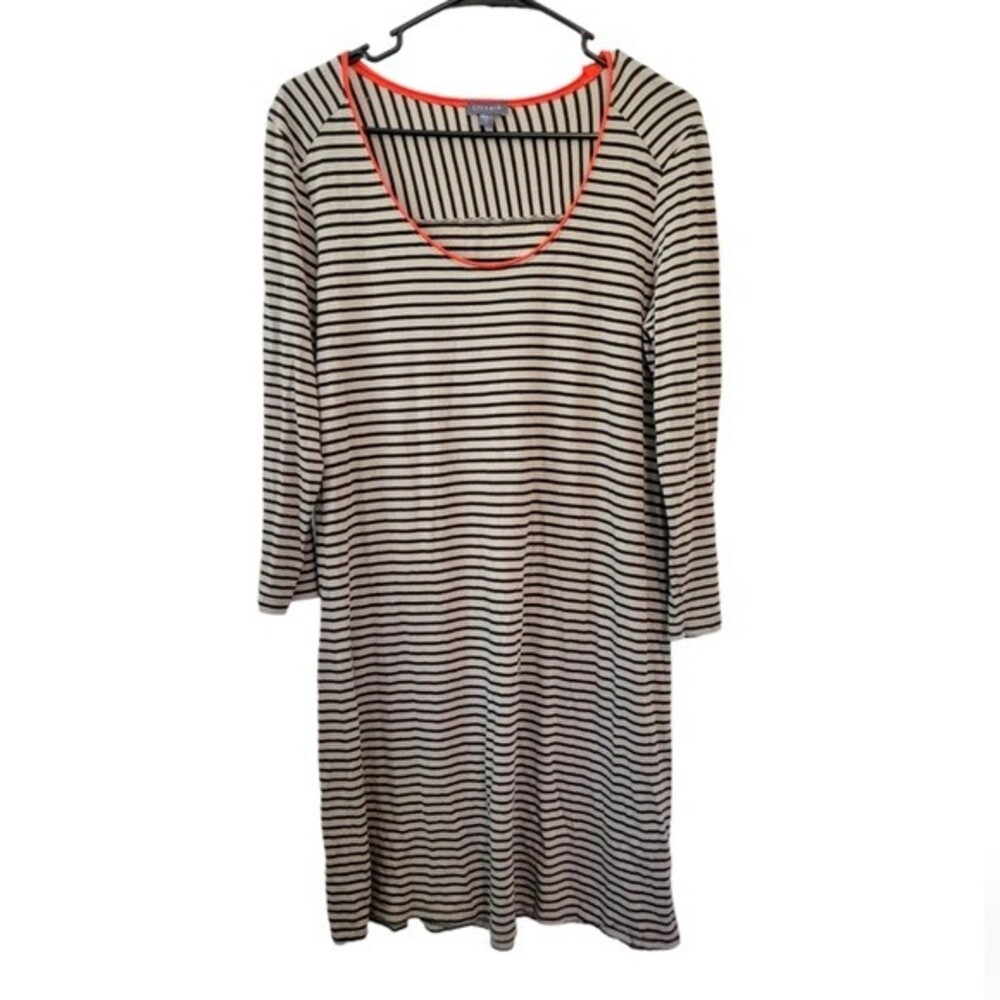 Lilla P Gray & Black Pima Cotton Stripe Long Sleeve T-Shirt Dress Size Large
